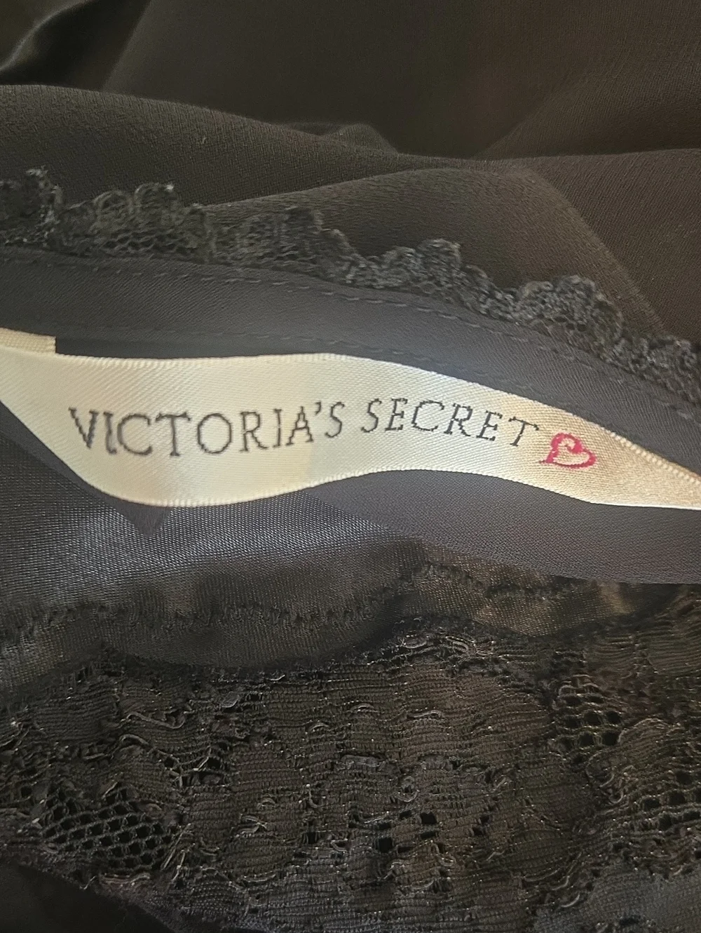Victoria's Secret Black Lace-Trim Satin Sheer Nightie